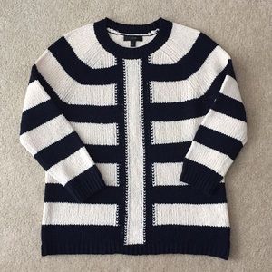 J Crew chunky knit stripe sweater navy blue/cream